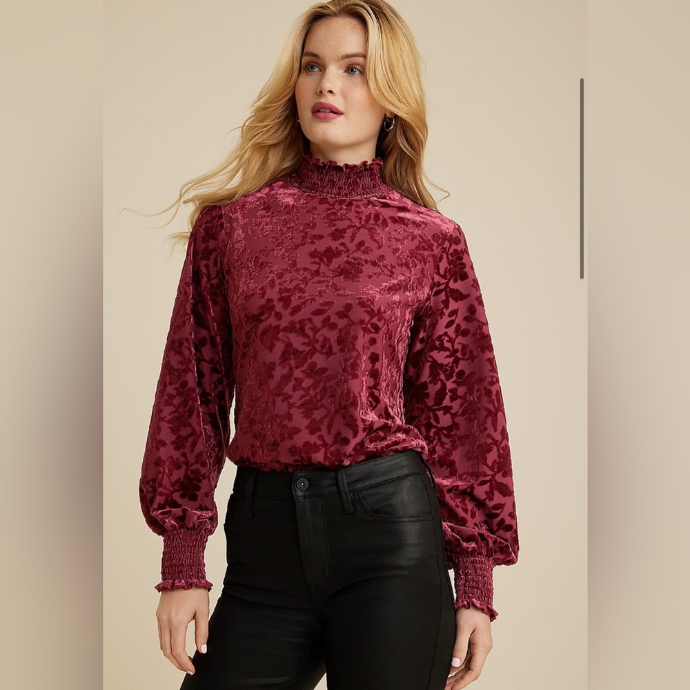 NEW Maurice’s Velvet Floral Burnout Mock Neck Top Size 2X